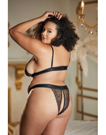  ensemble sexy grande taille noire avec son string ouvert