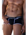 mini pants noir avec ceinture élastique et fermeture éclair pour homme