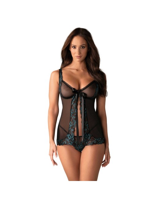 amanta babydoll noire et turquoise de la marque obsessive