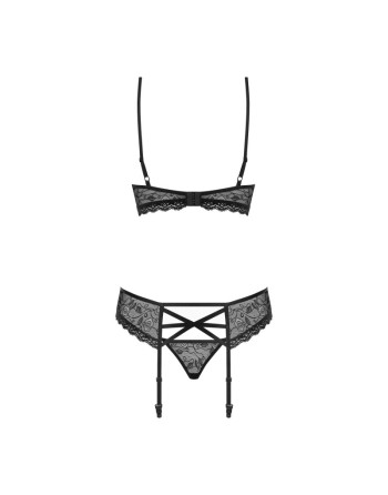  obsessive : ensemble noir à fleur semi transparent avec bijou