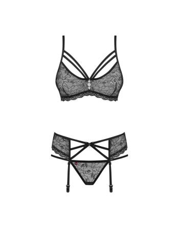  obsessive : ensemble noir à fleur semi transparent avec bijou