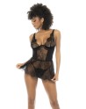 nuisette dentelle noire avec lacets dans le dos et string noir de mapalé.