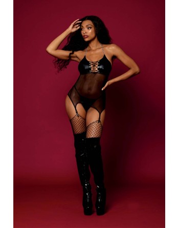 nuisette en résille noire et porte jarretelles, lingerie fétichiste de dreamgirl lingerie