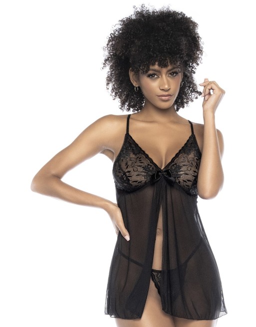 nuisette noire en dentelle et résille de mapalé lingerie, vente en 