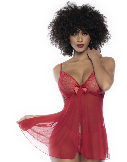 nuisette rouge en dentelle et résille de mapalé lingerie, vente en 