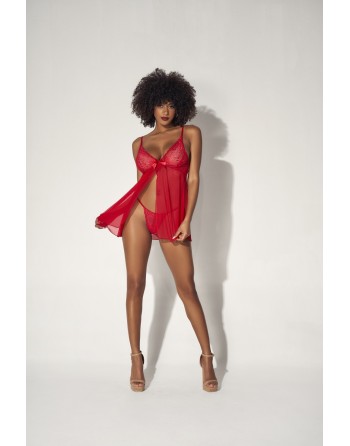 nuisette rouge en dentelle et résille de mapalé lingerie, vente en 