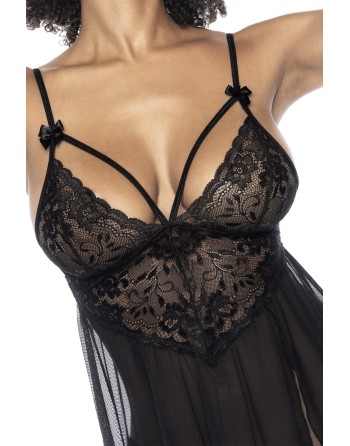 nuisette sexy noire avec dentelle florale et fine résille de mapalé lingerie