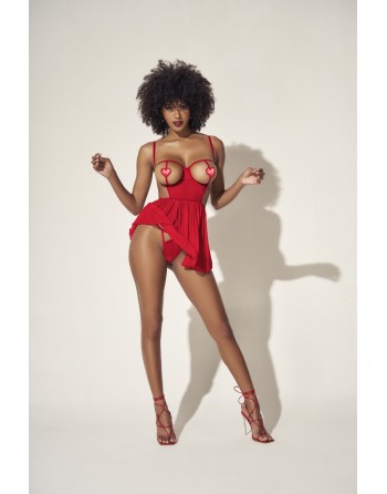 nuisette en fine résille rouge avec bonnets ouverts de mapalé lingerie