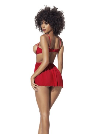 nuisette en fine résille rouge avec bonnets ouverts de mapalé lingerie