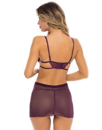 nuisette fine résille bordeaux avec string assorti de la collection rené rofé