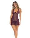 nuisette fine résille bordeaux avec string assorti de la collection rené rofé