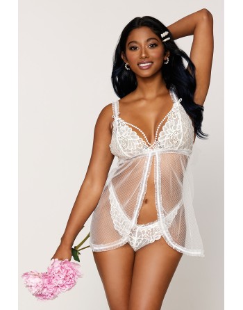 babydoll en résille et dentelle blanche sexy de la collection dreamgirl