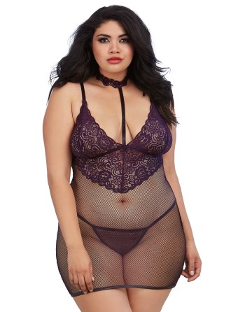  nuisette grande taille avec col dentelle et dos ouvert