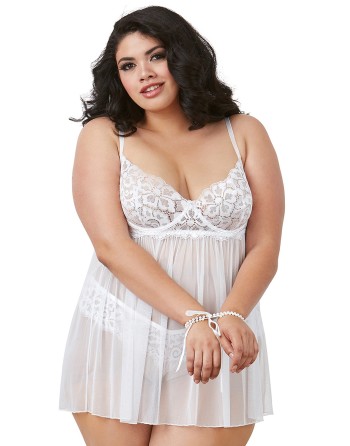  nuisette dentelle extensible blanche grande taille