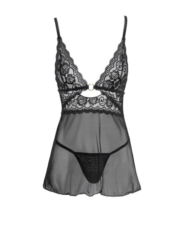 nuisette sexy en dentelle et résille transparente avec string assorti e la collection cottelli.