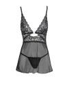 nuisette sexy en dentelle et résille transparente avec string assorti e la collection cottelli.