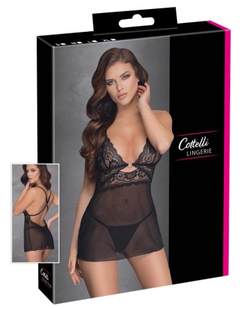 nuisette sexy en dentelle et résille transparente avec string assorti e la collection cottelli.