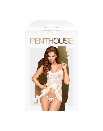 nuisette en dentelle florale blanche avec bretelles ajustables de la collection penthouse.