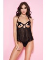 nuisette noire en fine résille avec seins nus de la marque music leg avec string assorti 