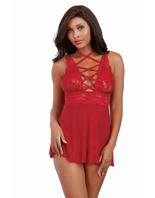  lingerie sexy : nuisette rouge rubis avec culotte