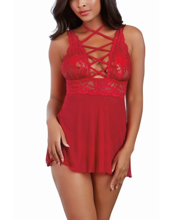  lingerie sexy : nuisette rouge rubis avec culotte