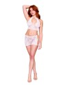 Ensemble 2 pièces top et jupe en résille fantaisie blanche - DG13309WHT