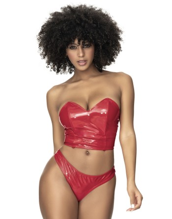 bustier sexy en vinyle rouge avec son string de mapalé lingerie collection