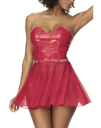 bustier sexy en vinyle rouge avec son string de mapalé lingerie collection