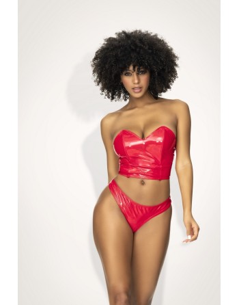 bustier sexy en vinyle rouge avec son string de mapalé lingerie collection