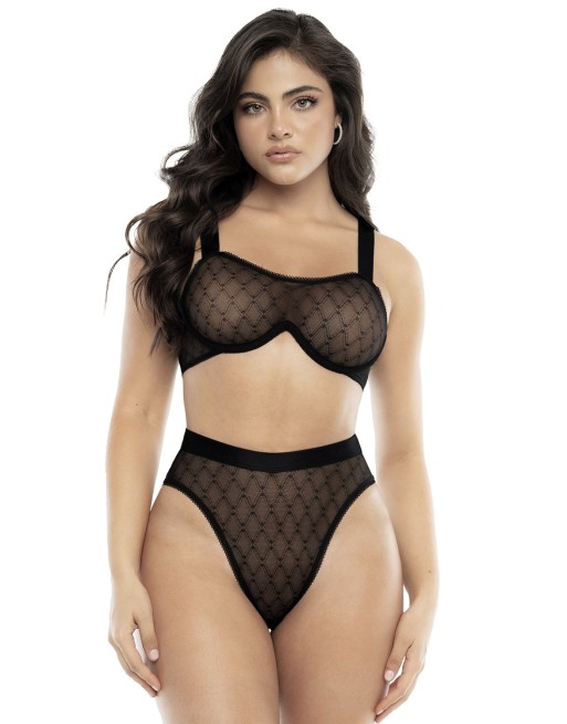 soutiengorge sexy résille transparente noire et culotte taille haute.