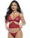 parure lingerie sexy rouge imprimé de cœurs en dentelle de votre mapalé.