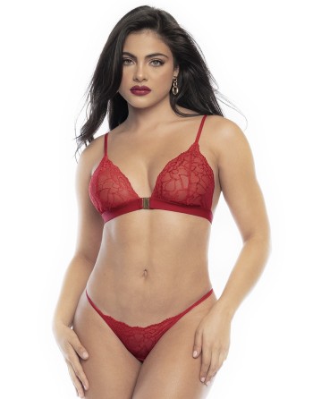 parure lingerie sexy rouge imprimé de cœurs en dentelle de votre mapalé.