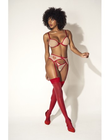 parure lingerie sexy couleur chair et couture rouge de la collection mapale