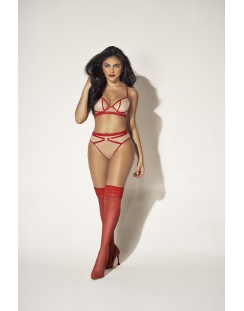 parure de lingerie sexy de 2 pièces avec soutiengorge chair et rouge et culotte