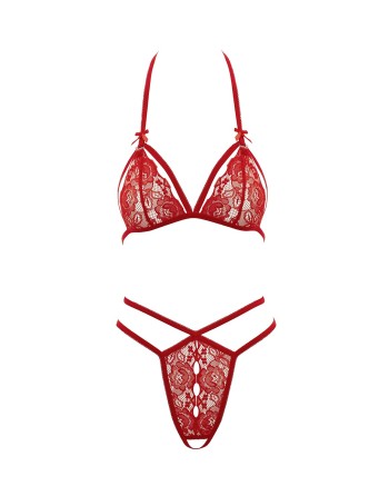 soutiengorge en dentelle rouge et son string ouvert de la collection cottelli.