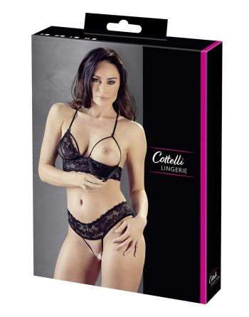 soutiengorge en dentelle noire et string ouvert de la cottelli, vente en .