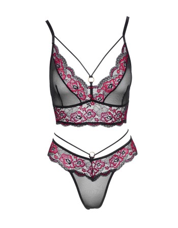 soutiengorge en dentelle rouge et noire et son string assorti de votre collection cottelli lingerie sexy.