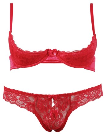 soutiengorge demi seins et son string ouvert assorti de la collection cottelli lingerie sexy.