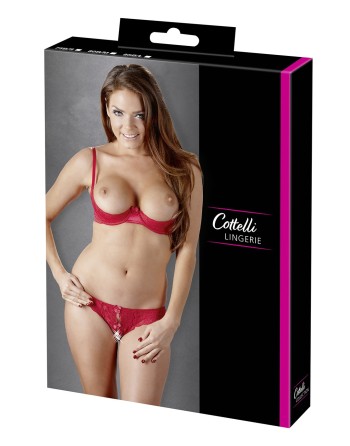 soutiengorge demi seins et son string ouvert assorti de la collection cottelli lingerie sexy.