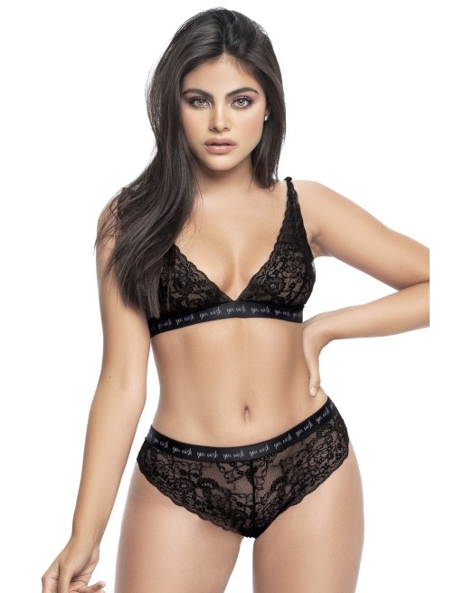 soutiengorge en dentelle noire et sa culotte avec ceinture imprimée de la collection mapalé