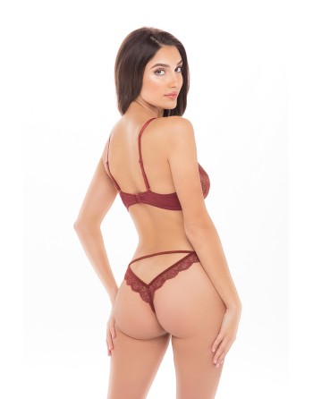 soutiengorge à armatures et string dentelle ouvert en v sur l'arrière de la collection rené rofé sexy