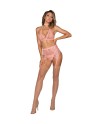 ensemble sexy rose composé d'un soutiengorge, porte jarretelles, string et collier velours de la collection dreamgirl