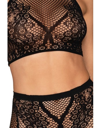  en brassière résille et bas imprimé sexy noir de la marque dreamgirl