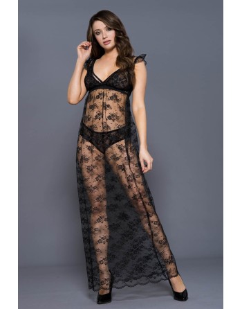 vente en gros et nuisette longue en dentelle noire avec culotte et soutiengorge inclus.