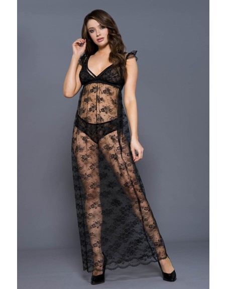 vente en gros et nuisette longue en dentelle noire avec culotte et soutiengorge inclus.