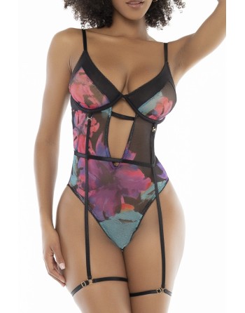 body sexy noir imprimé fleurs exotiques de mapalé collection pas cher