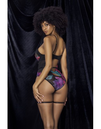 body sexy noir imprimé fleurs exotiques de mapalé collection pas cher