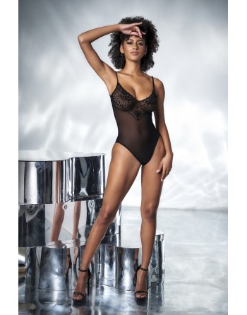 body sexy noir en dentelle et fine résille de mapalé lingerie pour les pros