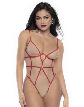 body string à armatures rouge et résille chair de la collection lingerie mapalé