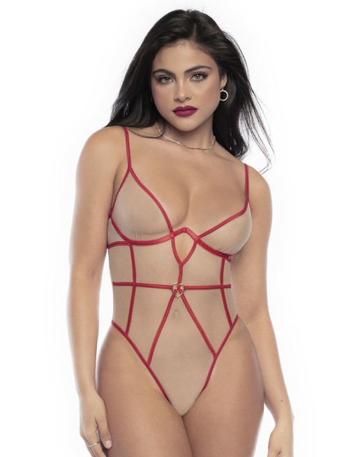 body string à armatures rouge et résille chair de la collection lingerie mapalé